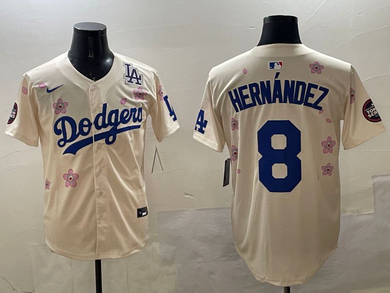 Men Los Angeles Dodgers 8 Hernandez Cream Sakura Edition 2025 Nike MLB Jersey style 5